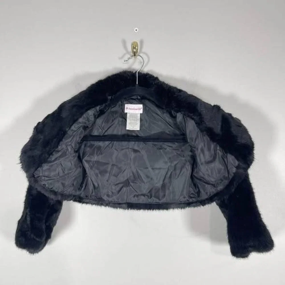 American Girl Faux Fur Shrug Girls 8 Bolero Jacket Black Dressy Winter Wedding